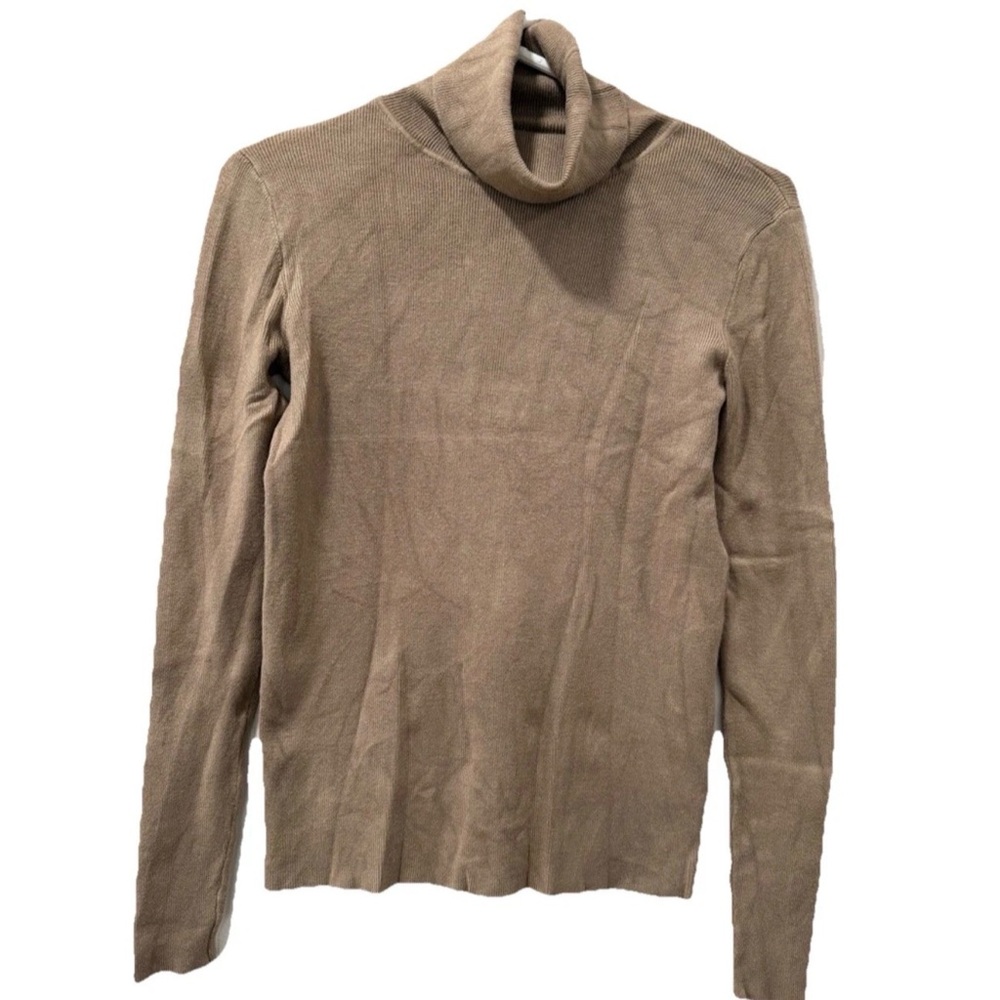Tahari Women’s Beige Knit Turtleneck Pullover Sweater XS Lightweight Stretch